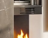 Wohnwand Cosy in Marmor schwarz und Lehm-Grau Schrankwand mit Ethanol Kamin 270 cm, Push-to-Open