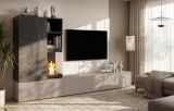 Wohnwand Cosy in Marmor schwarz und Lehm-Grau Schrankwand mit Ethanol Kamin 270 cm, Push-to-Open