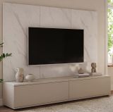 TV-Lowboard Set Charm in Kaschmir und Marmor wei� 180 cm, Flat-TV Unterschrank mit Wandpaneel, Push-To-Open