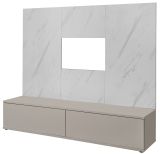 TV-Lowboard Set Charm in Kaschmir und Marmor wei� 180 cm, Flat-TV Unterschrank mit Wandpaneel, Push-To-Open