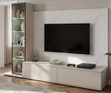 Wohnwand Charm in Kaschmir und Marmor wei�, Schrankwand 240 cm mit Beleuchtung, Push-To-Open