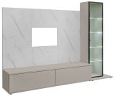 Wohnwand Charm in Kaschmir und Marmor wei�, Schrankwand 240 cm mit Beleuchtung, Push-To-Open