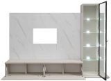 Wohnwand Charm in Kaschmir und Marmor wei�, Schrankwand 240 cm mit Beleuchtung, Push-To-Open