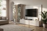 Wohnwand Charm in Kaschmir und Marmor wei�, Anbauwand 300 cm mit Beleuchtung, Push-To-Open