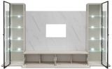 Wohnwand Charm in Kaschmir und Marmor wei�, Anbauwand 300 cm mit Beleuchtung, Push-To-Open