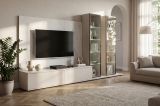 Wohnwand Charm in Kaschmir und Marmor wei�, Anbauwand 300 cm mit Beleuchtung, Push-To-Open