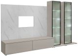 Wohnwand Charm in Kaschmir und Marmor wei�, Anbauwand 300 cm mit Beleuchtung, Push-To-Open