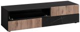 TV-Lowboard Set Starlet in schwarz, Vicking Eiche und Marmor schwarz 160 cm, Flat-TV Unterschrank mit Wandpaneel, Push-To-Open