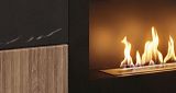 Wohnwand Starlet in schwarz, Vicking Eiche und Marmor schwarz Schrankwand 300 cm inkl. Ethanol Kamin, LED