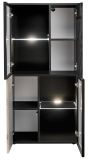 Wohnwand Starlet in schwarz, Vicking Eiche und Marmor schwarz, Schrankwand mit Ethanol Kamin und LED, 300 cm