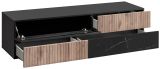 Wohnwand Starlet in schwarz, Vicking Eiche und Marmor schwarz, Schrankwand mit Ethanol Kamin und LED, 300 cm