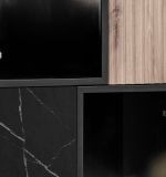 Vitrine Starlet in schwarz, Vicking Eiche und Marmor schwarz Vitrinenschrank inkl. LED 60 x 182 cm, Push-To-Open