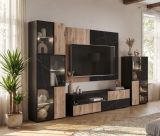 Vitrine Starlet in schwarz, Vicking Eiche und Marmor schwarz Vitrinenschrank inkl. LED 60 x 182 cm, Push-To-Open