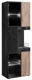 Vitrine Starlet in schwarz, Vicking Eiche und Marmor schwarz Vitrinenschrank inkl. Kamin & LED 60 x 182 cm, Push-To-Open