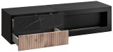 TV-Lowboard Starlet in schwarz, Vicking Eiche und Marmor schwarz TV-M�bel mit Ethanol Kamin, Push-To-Open, 160 x 42 cm