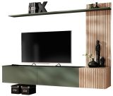 Wohnwand Madina in gr�n matt und Hickory Eiche Schrankwand h�ngend 180 cm, Push-to-Open