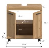 Waschbeckenunterschrank Shawn in Artisan Eiche Badezimmer Unterschrank auf Rollen 60 cm