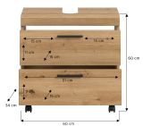 Waschbeckenunterschrank Shawn in Artisan Eiche Badezimmer Unterschrank auf Rollen 60 cm