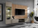 Wohnwand iLike in Lehm-Grau und Artisan Eiche 200 cm, inklusive LED Beleuchtung und Push-to-Open