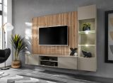 Wohnwand iLike in Lehm-Grau und Artisan Eiche 200 cm, inklusive LED Beleuchtung und Push-to-Open