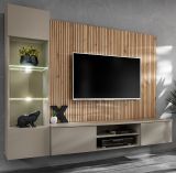 Wohnwand iLike in Lehm-Grau und Artisan Eiche 200 cm, inklusive LED Beleuchtung und Push-to-Open