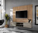 TV-Lowboard Set iLike in Lehm-Grau und Artisan Eiche 160 cm, Flat-TV Unterschrank mit Akustikpaneel