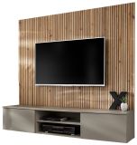 TV-Lowboard Set iLike in Lehm-Grau und Artisan Eiche 160 cm, Flat-TV Unterschrank mit Akustikpaneel