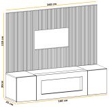 TV-Lowboard Set iLike in Lehm-Grau mit schwarz und Eiche Artisan, Set mit Akustikpaneel und Ethanol Kamin