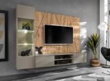Wohnwand iLike in Lehm-Grau und Eiche Artisan mit Beleuchtung, Push-To-Open und Soft-Close, 200 cm