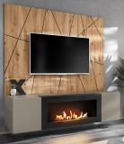 TV-Lowboard Set iLike in Lehm-Grau und Artisan Eiche, Flat-TV Unterschrank mit Wandpaneel 160 cm