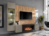 Wohnwand iLike in Lehm-Grau, schwarz und Artisan Eiche, TV Unterteil mit Ethanol Kamin inkl. LED, 200 cm