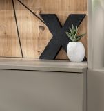 Wohnwand iLike in Lehm-Grau, schwarz und Artisan Eiche, TV Unterteil mit Ethanol Kamin inkl. LED, 200 cm