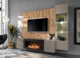 Wohnwand iLike in Lehm-Grau, schwarz und Artisan Eiche, TV Unterteil mit Ethanol Kamin inkl. LED, 200 cm