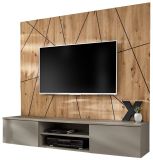 TV-Lowboard Set iLike Lehm-Grau, schwarz und Artisan Eiche TV Unterteil mit Ethanol Kamin und Akustikpaneel, 160 cm