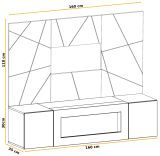 TV-Lowboard Set iLike Lehm-Grau, schwarz und Artisan Eiche TV Unterteil mit Ethanol Kamin und Akustikpaneel, 160 cm