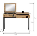 Schminktisch Cooper in Artisan Eiche und grau Kosmetiktisch mit Spiegel 115 cm, Soft-Close