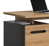 Schreibtisch Cooper in Artisan Eiche und Grau 138 cm, Container mit Soft-Close