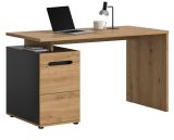 Schreibtisch Cooper in Artisan Eiche und Grau 138 cm, Container mit Soft-Close