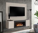 TV-Lowboard Set Option in Kaschmir, Flat-TV Unterschrank h�ngend mit Ethanol Kamin und Akustikpaneel,160 cm