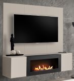 TV-Lowboard Set Option in Kaschmir, Flat-TV Unterschrank h�ngend mit Ethanol Kamin und Akustikpaneel,160 cm
