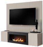 TV-Lowboard Set Option in Kaschmir, Flat-TV Unterschrank h�ngend mit Ethanol Kamin und Akustikpaneel,160 cm