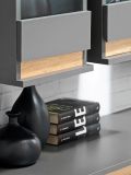Wohnwand Trigger in grau / Anthrazit und Wotan Eiche Schrankwand 4-teilig 175 cm, inkl. LED