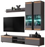 Wohnwand Trigger in grau / Anthrazit und Wotan Eiche Schrankwand 4-teilig 175 cm, inkl. LED