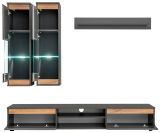 Wohnwand Trigger in grau / Anthrazit und Wotan Eiche Schrankwand 4-teilig 175 cm, inkl. LED