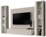 Wohnwand Option in Kaschmir Schrankwand 4-teilig h�ngend mit LED, 260 x 170 cm