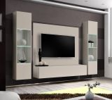 Wohnwand Option in Kaschmir Schrankwand 4-teilig h�ngend mit LED und Push-To-Open, 260 x 170 cm