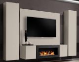 Wohnwand Option in Kaschmir Schrankwand 4-teilig h�ngend mit Ethanol Kamin, 260 x 170 cm