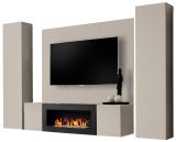 Wohnwand Option in Kaschmir Schrankwand 4-teilig h�ngend mit Ethanol Kamin, 260 x 170 cm