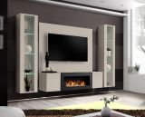 Wohnwand Option in Kaschmir Schrankwand 4-teilig h�ngend mit Ethanol Kamin und LED, 260 x 170 cm