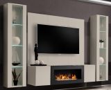 Wohnwand Option in Kaschmir Schrankwand 4-teilig h�ngend mit Ethanol Kamin und LED, 260 x 170 cm